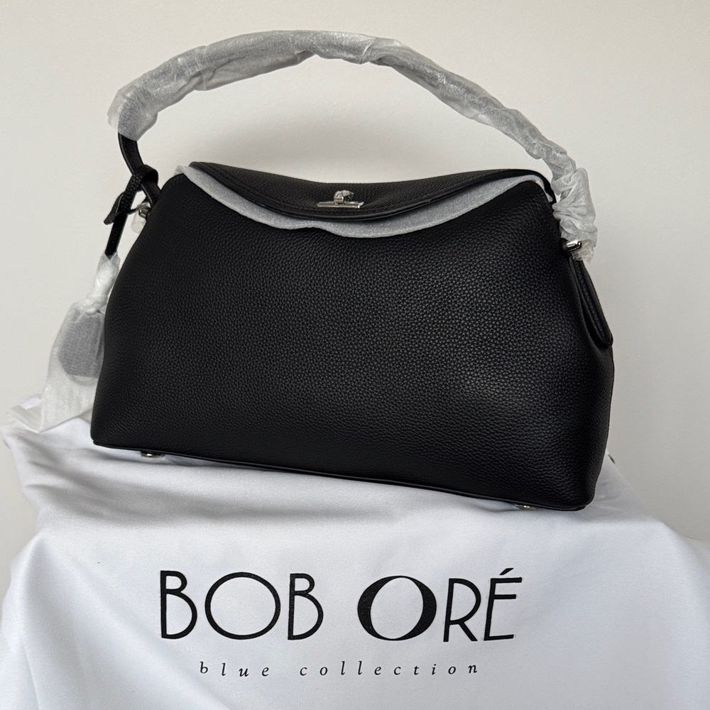 Black Pebbled Leather Top-Handle Crossbody